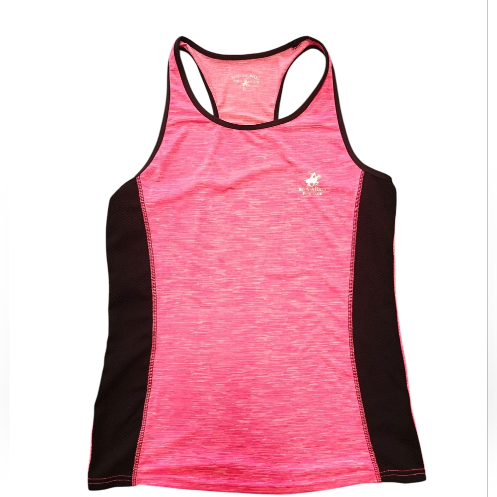beverly Hills Polo Club Women's Pink and Black Athletic Tank Top Size L